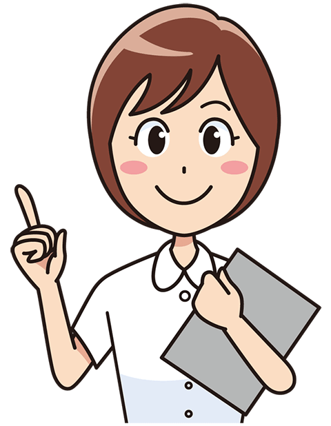 笑顔で文字を指差して説明をする女性看護師のイラスト