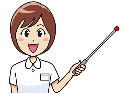 指示棒で表を差し笑顔で説明する女性看護師のイラスト